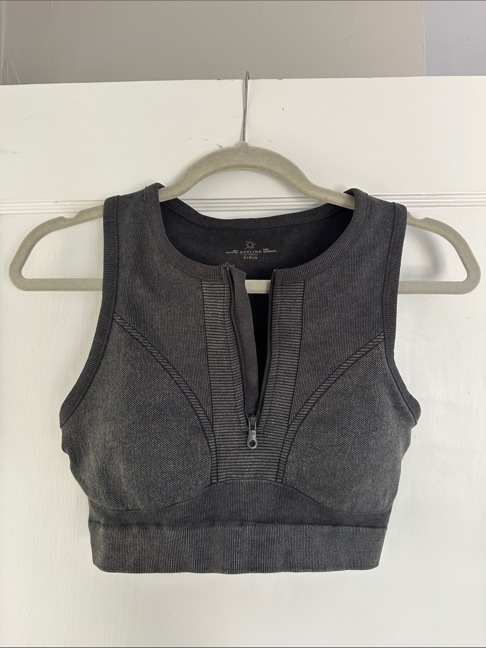 aerie Charcoal Gray Zip-Front Sports Bra